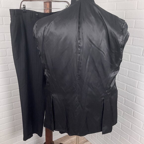 Chaps Suit Men 44R/39Wx30L Black White Pinstripe Wool Classi Career Three Button - Picture 7 of 16